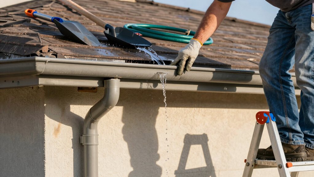 check downspouts flow leaks