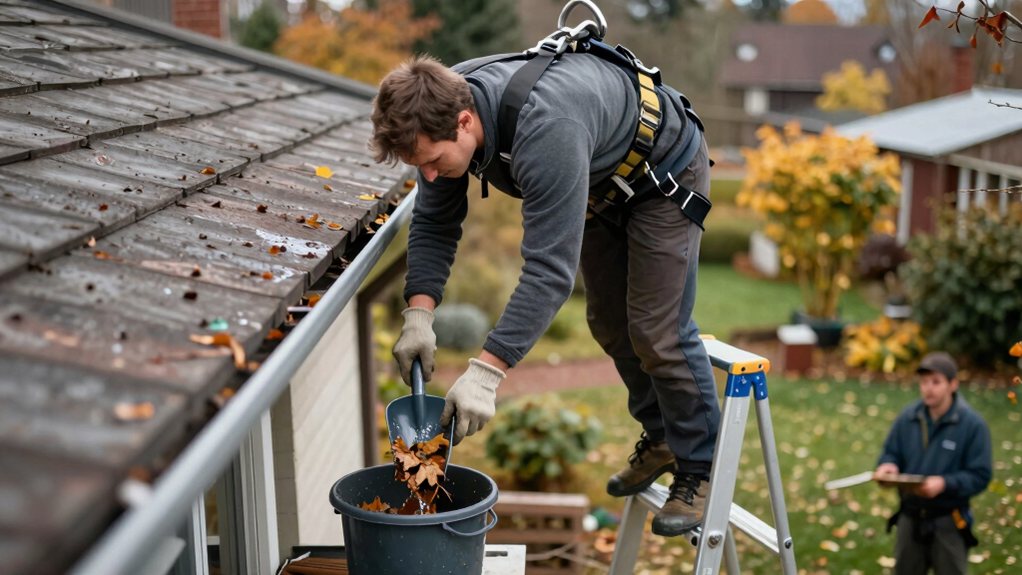 late fall manual gutter cleaning