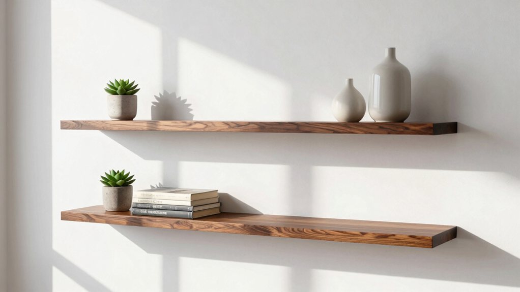 sturdy walnut floating shelves